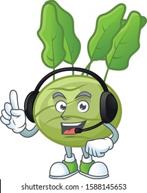 Kohlrab cute cartoon character design with headphone