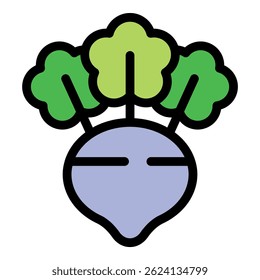 Kohlrabi cabbage icon, vegetable plant growing with leaves, simple colored vector illustration