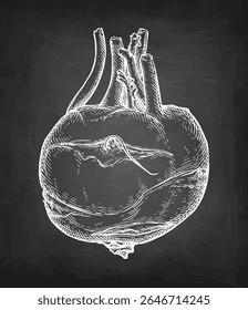 Kohlrabi or german turnip. Chalk sketch on blackboard background. Hand drawn vector illustration. Vintage style.