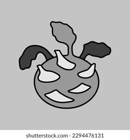 Kohlrabi or German Turnip isolated vector grayscale icon. Vegetable sign. Graph symbol for food and drinks web site, apps design, mobile apps and print media, logo, UI