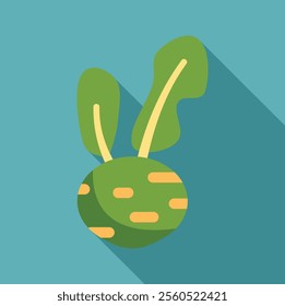 Kohlrabi vegetable icon in flat style with long shadow, isolated on blue background