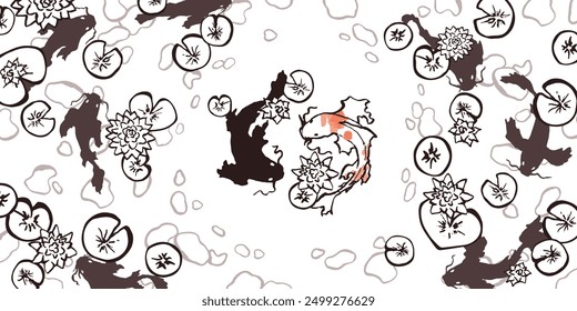 Carpa Koi Arte blanco y negro. Ilustración de Vector de peces en estilo japonés. La Imagen del símbolo del yin yang en forma de pez. La idea religiosa del feng shui. Para Fondos de pantalla