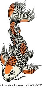 A koi carp coy fish. An original illustration in a vintage Japanese painting art style.