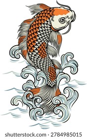 A koi carp coy fish. An original illustration in a vintage Japanese painting art style.