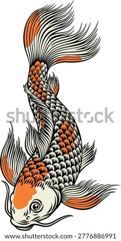 A koi carp coy fish. An original illustration in a vintage Japanese painting art style.