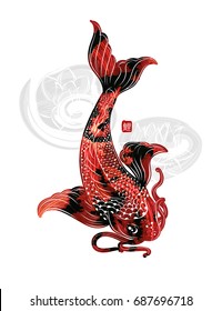 Koi Carp - digital art. Japans symbol as happiness, wealth, courage, luck and love