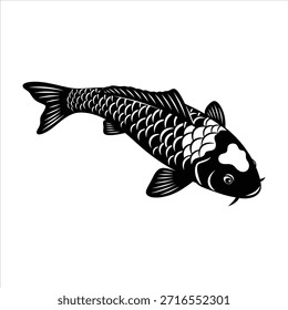 Koi carpa pescado blanco y negro Ilustración vectorial. Arte japonés símbolo de la suerte. Dibujo oriental tradicional de un animal acuático aislado en blanco.