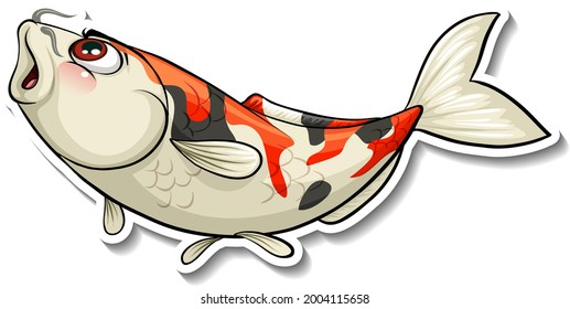 Koi carp fish cartoon sticker illustration