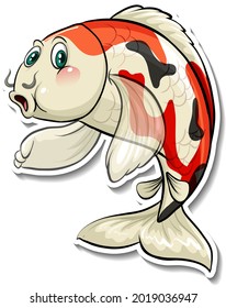 Koi carp fish cartoon sticker illustration