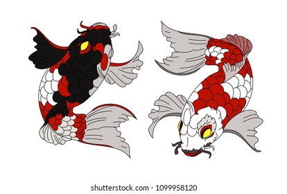 Koi carp fish isolate vector.Traditional Japanese art style for tattoo.