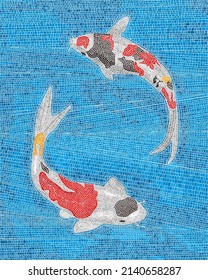 Koi carp fish mosaic composition, vector illustration