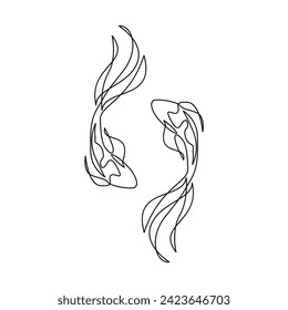 koi carp fish on the white background in a continuous single line drawing style template