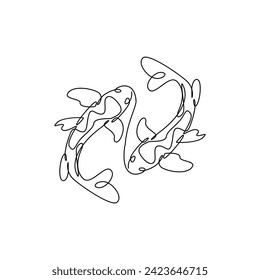 koi carp fish on the white background in a continuous single line drawing style template