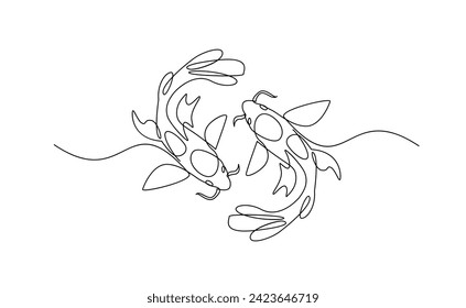 koi carp fish on the white background in a continuous single line drawing style template