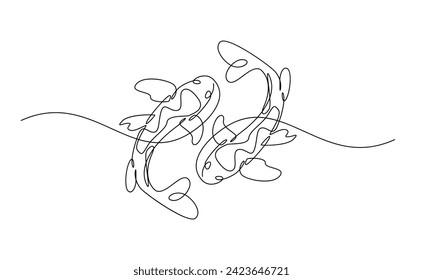 koi carp fish on the white background in a continuous single line drawing style template