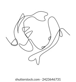 koi carp fish on the white background in a continuous single line drawing style template
