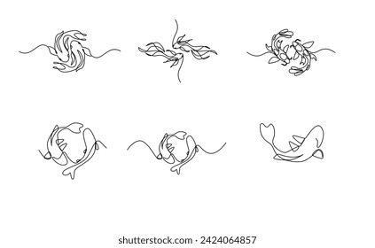 koi carp fish on the white background in a continuous single line drawing style template
