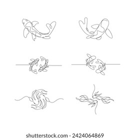 koi carp fish on the white background in a continuous single line drawing style template