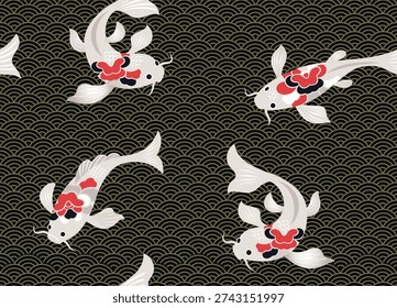 Koi Carp Fishes Seamless Pattern, Traditional Japanese, Chinese Symbol. Seamless background