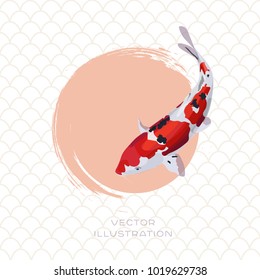 Koi carp japanese red and white fish vector illustration. 