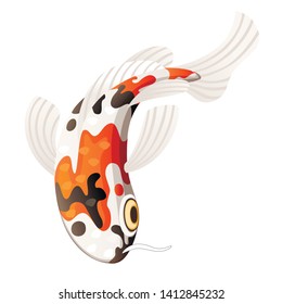 Koi carp japanese symbol of luck fortune prosperity red and black dotted koi carp cartoon flat vector illustration isolated on white background.