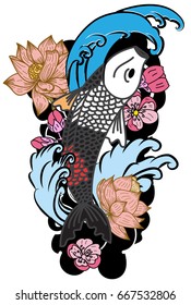Koi Carp Japanese tattoo style.Traditional Japanese culture for printing on white background.
