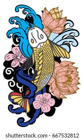 Koi Carp Japanese tattoo style.Traditional Japanese culture for printing on white background.