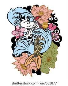 Koi Carp Japanese tattoo style.Traditional Japanese culture for printing on white background.