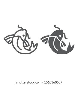 Koi carp line and glyph icon, food and sea, koi fish sign, vector graphics, a linear pattern on a white background, eps 10.