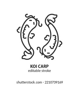 Icono de la línea de carpa de Koi. Símbolo vector del pescado Koi. Trazo editable.