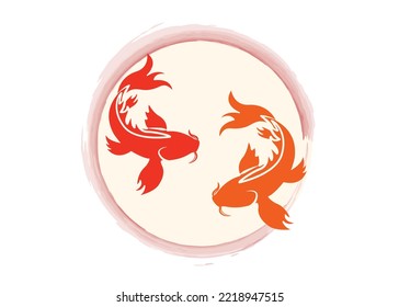 Koi carp posters.Pastel colors. Hand drawn linear painting. Koi Fish Painting.