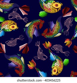 Koi carp seamless pattern. Vector seamless background.