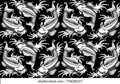 Koi carp seamless pattern (version for white background)