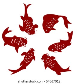 Koi carp silhouettes over white background