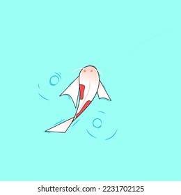 Koi carp vector illustration in red white, used as a fish farm. 