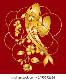 Koi carp vector isolate for tattoo style.Japanese carp drawing.Hand drawn line art of fish.Idea for tattoo and coloring book.Japanese culture symbols tradition.beautiful hand drawn swimming Koi fish.