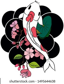 Koi carp vector isolate for tattoo style.Japanese carp drawing.Hand drawn line art of fish.Idea for tattoo and coloring book.Japanese culture symbols tradition.beautiful hand drawn swimming Koi fish.