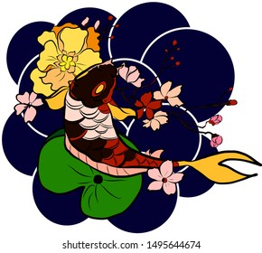 Koi carp vector isolate for tattoo style.Japanese carp drawing.Hand drawn line art of fish.Idea for tattoo and coloring book.Japanese culture symbols tradition.beautiful hand drawn swimming Koi fish.