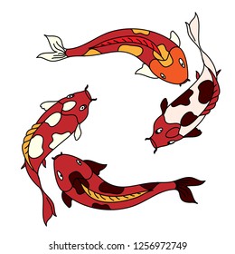 koi carp vector isolate for tattoo.Japanese carp drawing.Hand drawn line art of fish (Koi carp). Vector isolated. Idea for tattoo and coloring books.