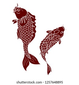 koi carp vector isolate for tattoo.Japanese carp drawing.Hand drawn line art of fish (Koi carp). Vector isolated. Idea for tattoo and coloring books.