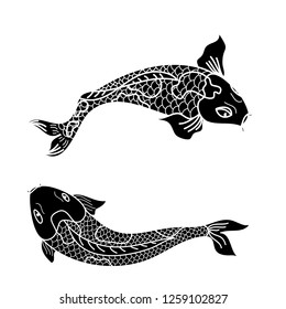 koi carp vector isolate for tattoo.Japanese carp drawing.Hand drawn line art of fish (Koi carp). Vector isolated. Idea for tattoo and coloring books.