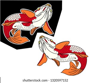 koi carp vector isolate for tattoo.Japanese carp drawing.Hand drawn line art of fish (Koi carp). Vector isolated. Idea for tattoo and coloring books.
