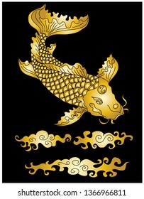 koi carp vector isolate for tattoo.Japanese carp drawing.Hand drawn line art of fish (Koi carp). Vector isolated. Idea for tattoo and coloring books.