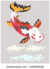 koi carp vector isolate for tattoo.Japanese carp drawing.Hand drawn line art of fish (Koi carp). Vector isolated. Idea for tattoo and coloring books.