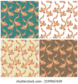 koi carps cross stitched seamless pattern