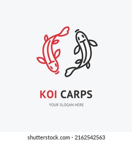 Koi Carps Fish Sign Thin Line Icon Emblem Fishing Concept. Vector illustration of Oriental Traditional Symbol
