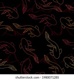 Koi carps, Lotus and sea turtle- Seamless pattern. Classical tropical sea, wave, fishes, corals, fashion seamless pattern in blue, brown and green colors.