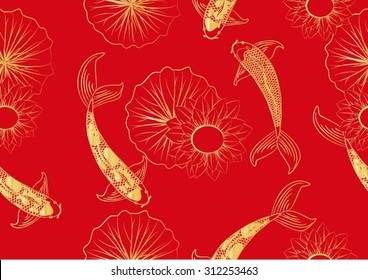 Koi chinese carp seamless pattern vector background 