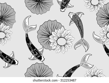 Koi chinese carp seamless pattern vector background 