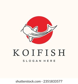 koi fish aquatic vintage logo vector minimalist illustration design, koi traditional japanese fish logo design
